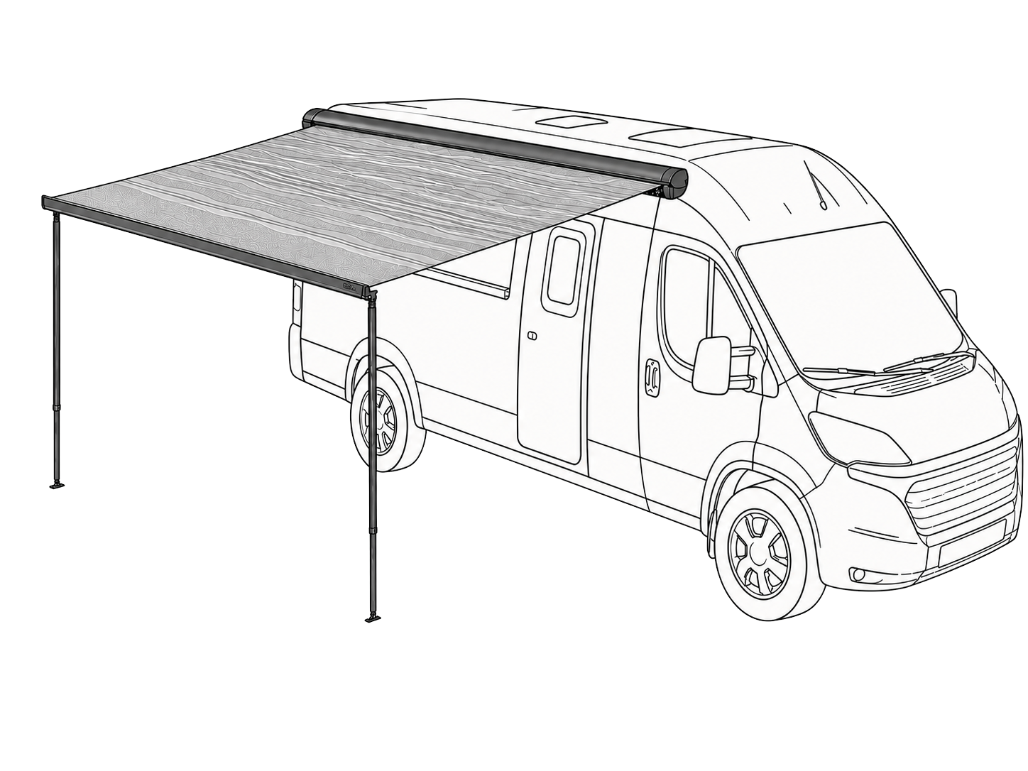 Motorhome awning product range with roof-mounted and wall-mounted options